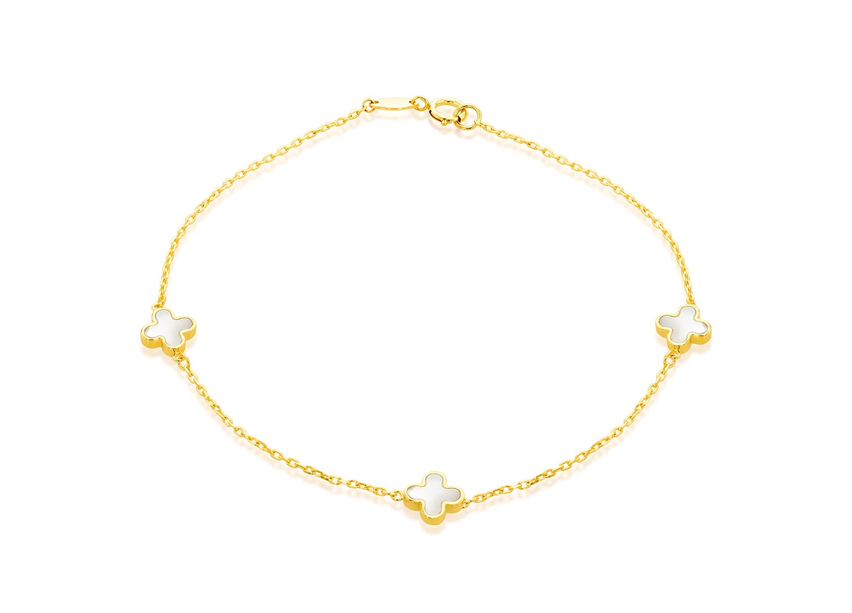 9ct Yellow Gold 3 Mother-of-Pearl Petal Bracelet 19 cm