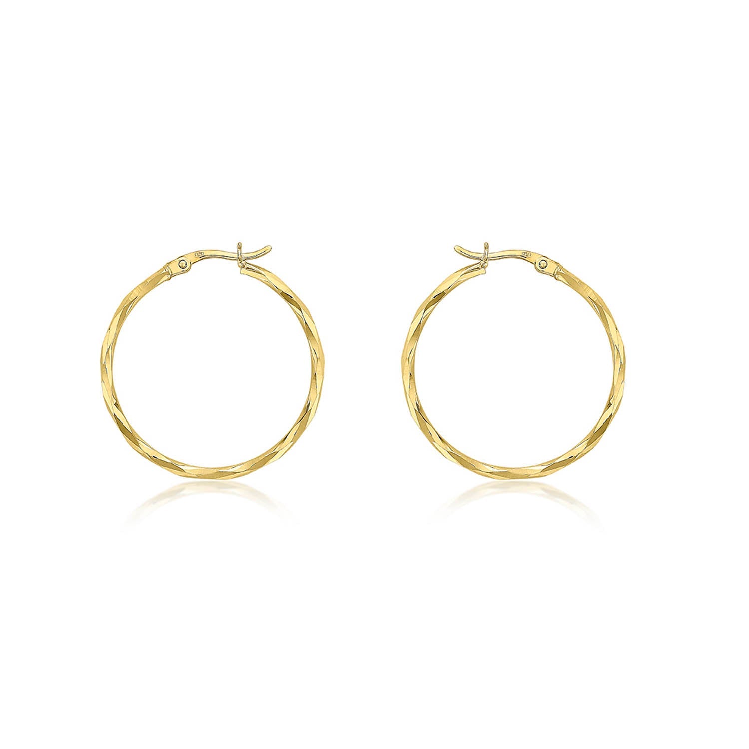 9ct Yellow Gold Diamond Cut Hoop Earrings 28mm