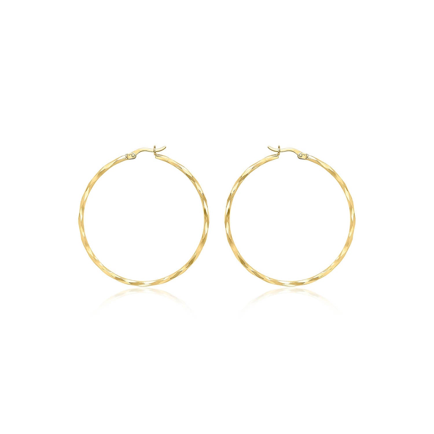 9ct Yellow Gold Diamond Cut Hoop Earrings 42mm
