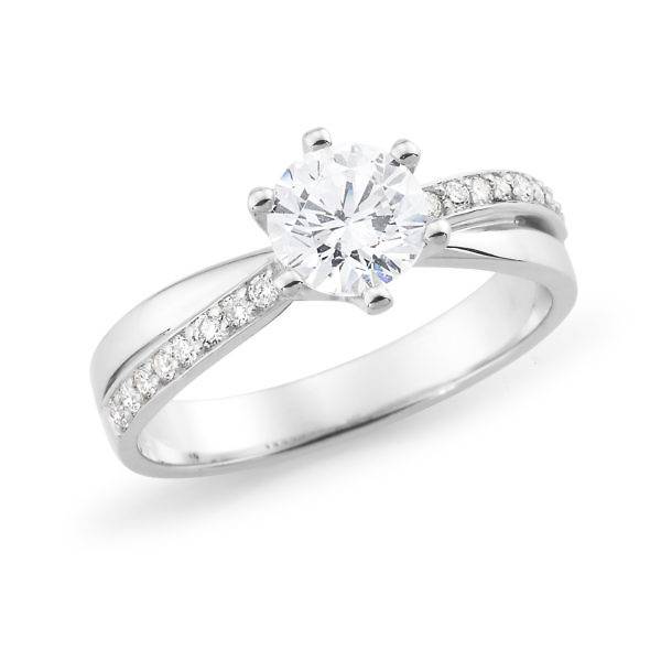 Brilliant cut diamond crossover band engagement ring