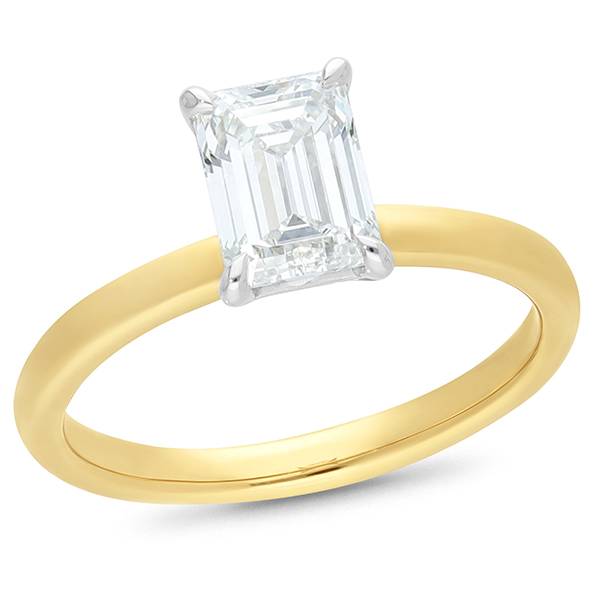 Emerald lab grown diamond solitaire engagement ring