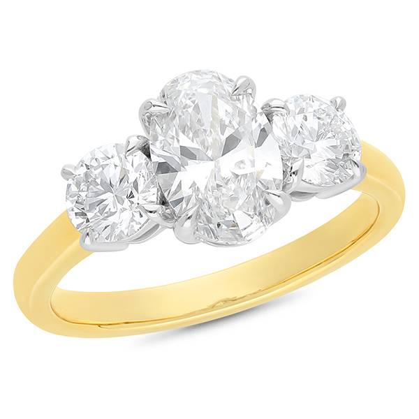 Oval cut lab grown diamond trilogy engagement ring