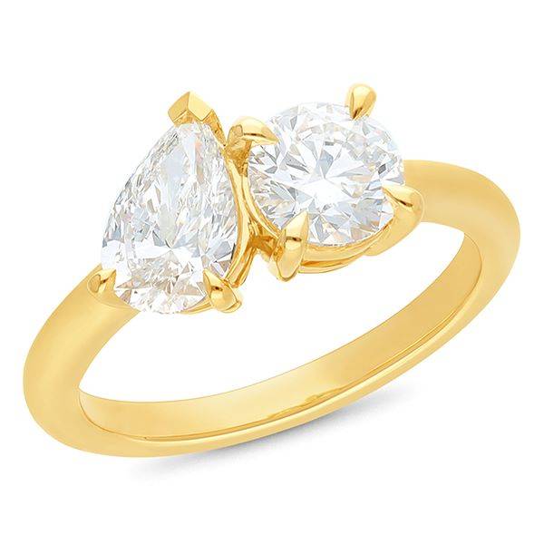'Toi et moi' round and pear cut lab grown diamond ring