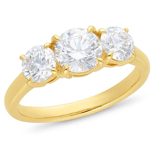 Round lab grown diamond trilogy engagement ring