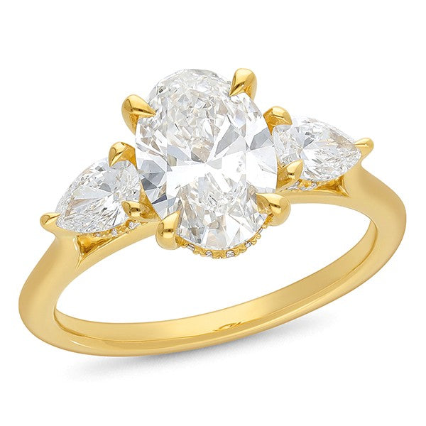 18ct Yellow Gold Oval Lab Grown Diamond Trilogy Engagement Ring