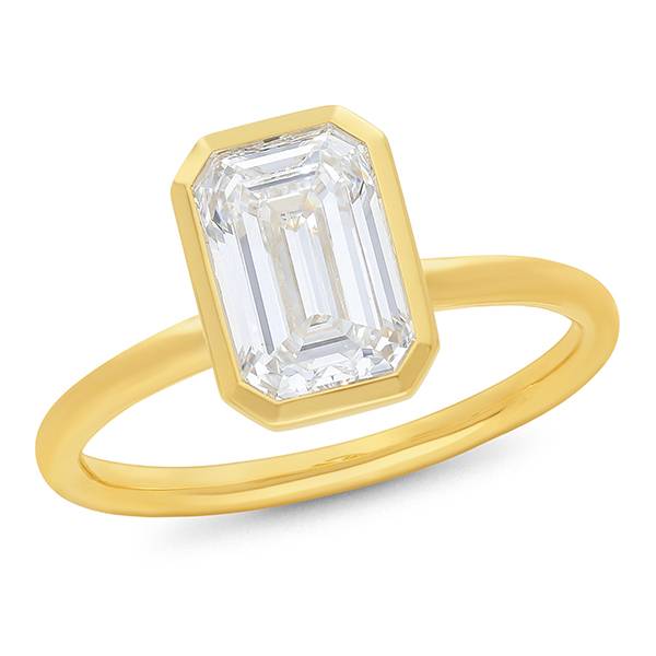 2.00ct Bezel Set Emerald Cut Lab-Grown Diamond Engagement Ring