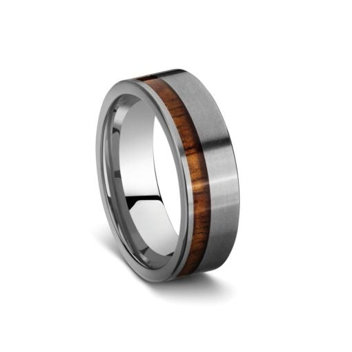 Tungsten Steel Ring with Wood Inlay