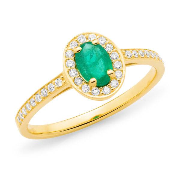Emerald & diamond halo ring