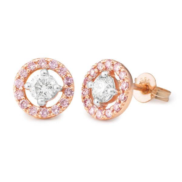 Pink & white diamond halo stud earrings