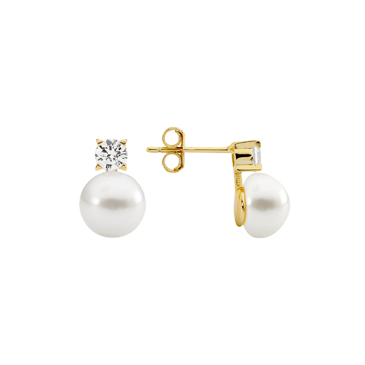 Gold Plated Sterling Silver Cubic Zirconia Pearl Earrings