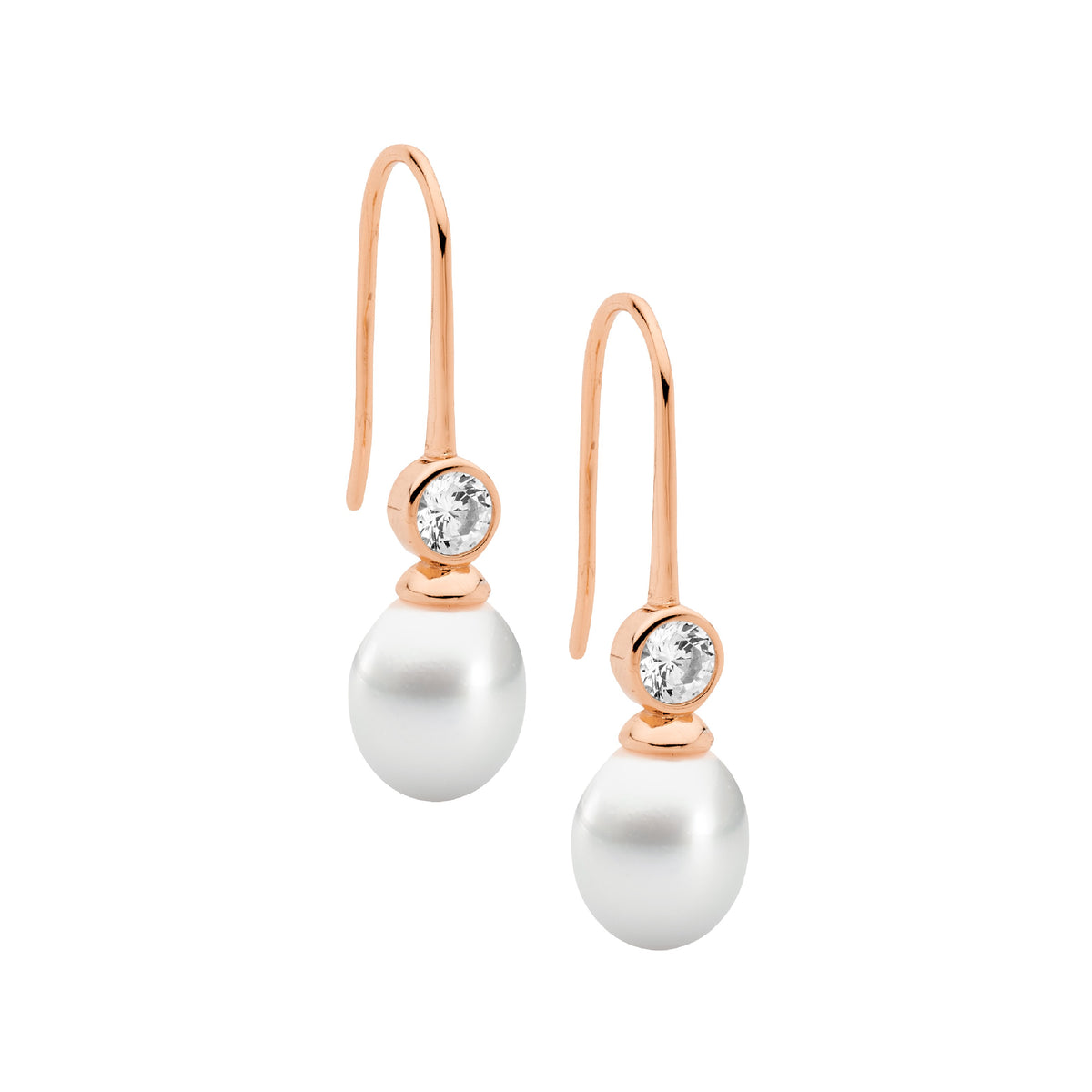 Rose Gold Plated Sterling Silver Cubic Zirconia Pearl Drop Earrings