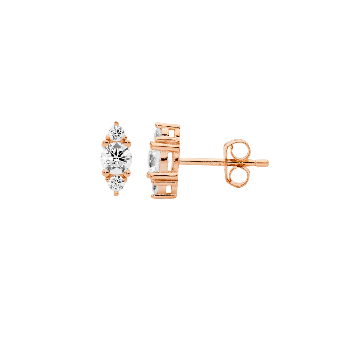 Rose Gold Plated Sterling Silver Cubic Zirconia Stud Earrings