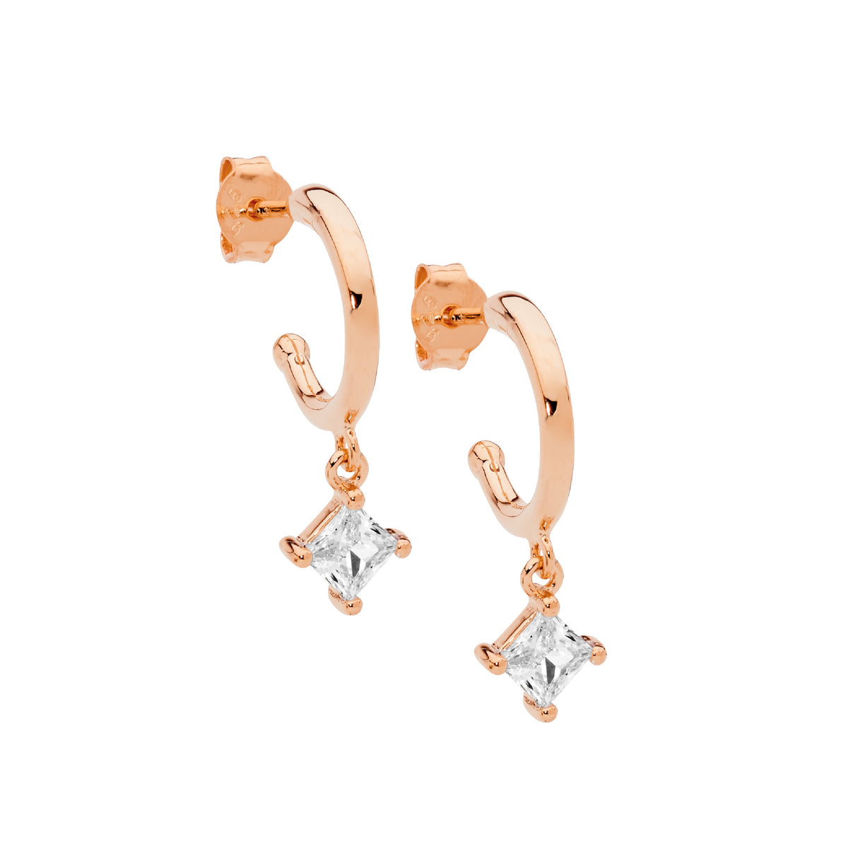 Rose Gold Plated Sterling Silver Cubic Zirconia Hoop Earrings