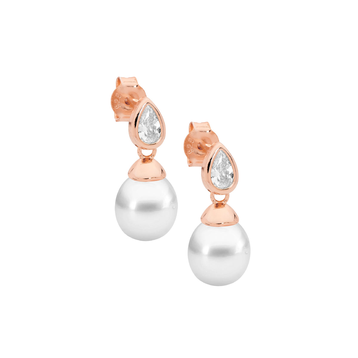 Rose Gold Plated Sterling Silver Cubic Zirconia Pearl Earrings