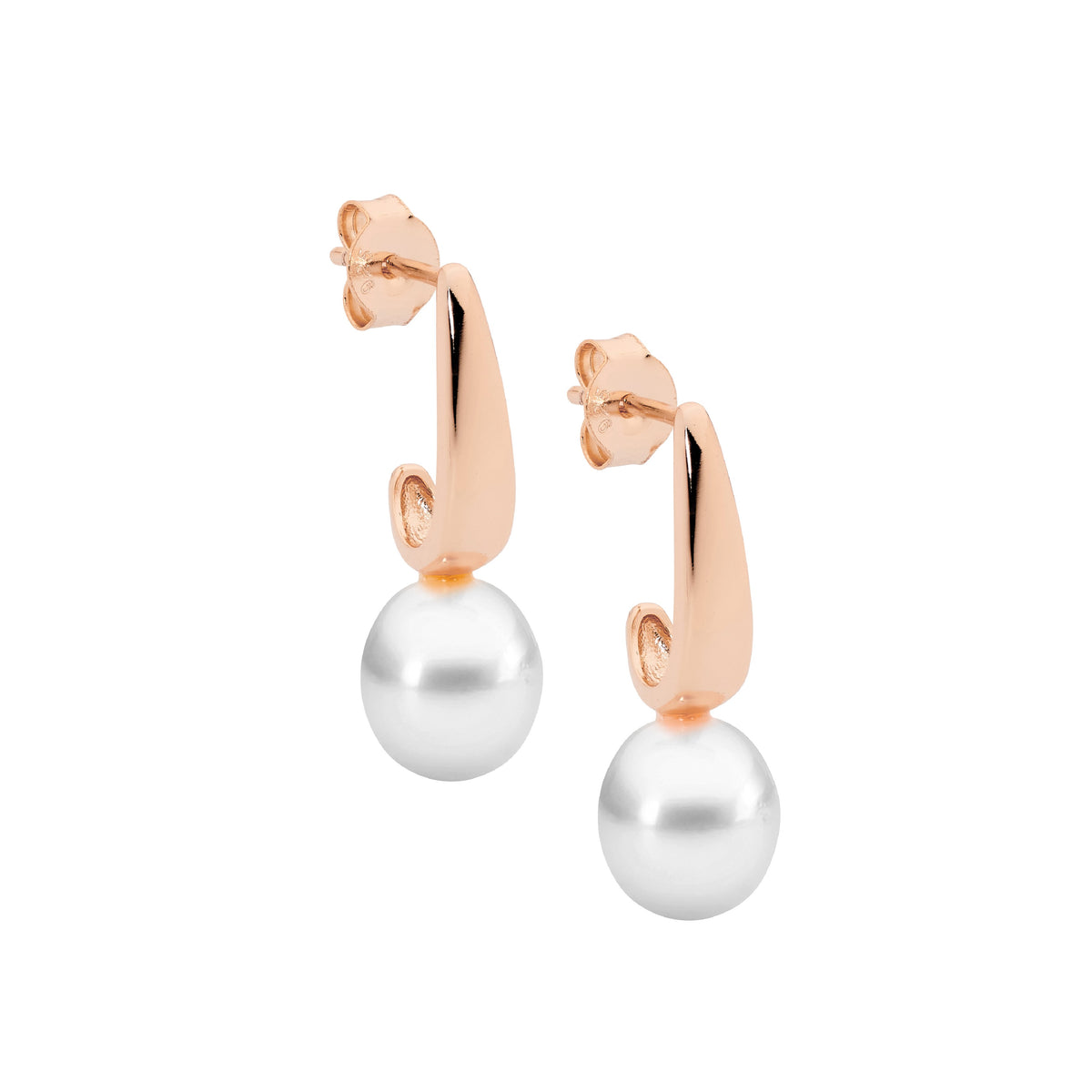 Rose Gold Plated Sterling Silver Pearl Drop Earrings