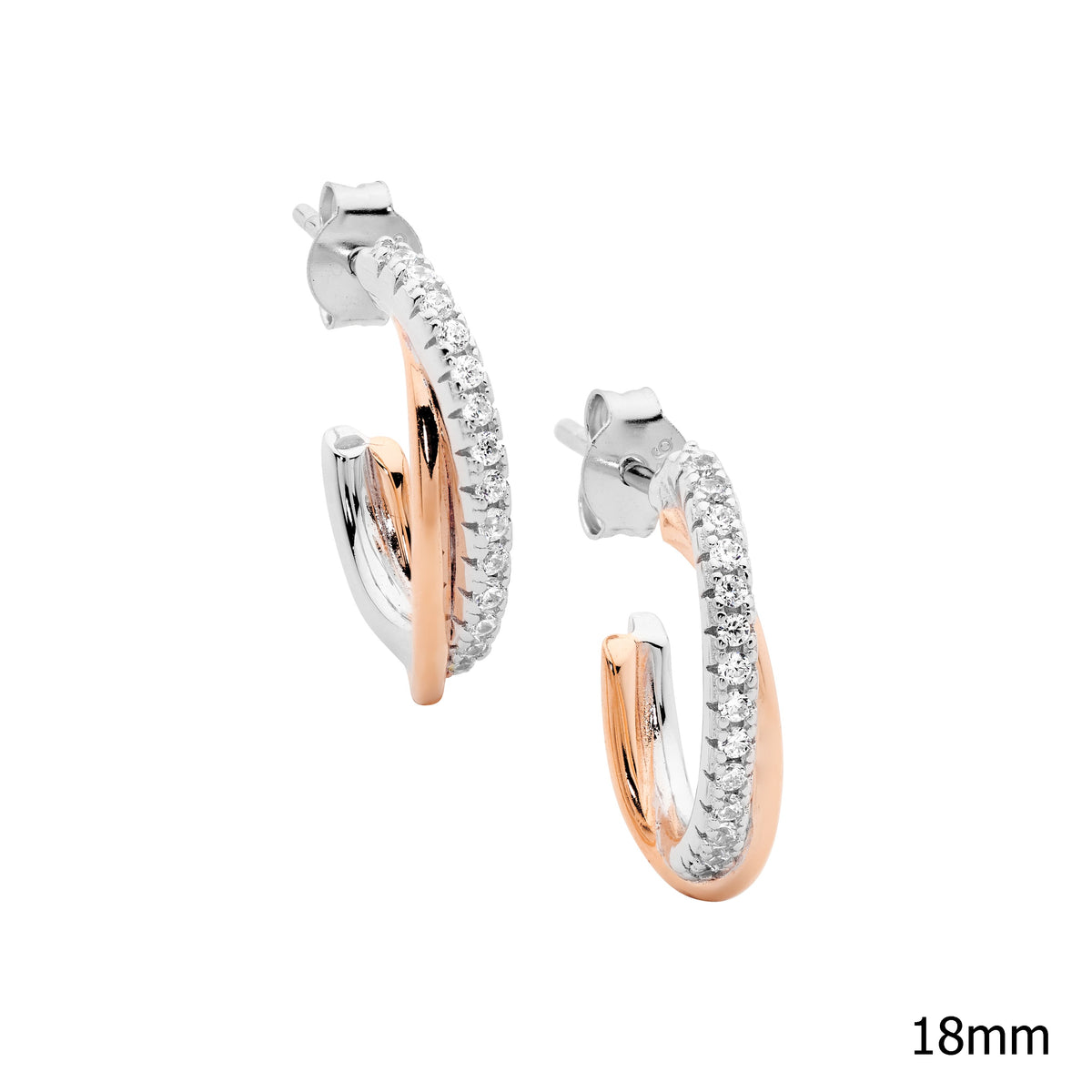 Rose Gold Plated Sterling Silver Cubic Zirconia Hoop Earrings