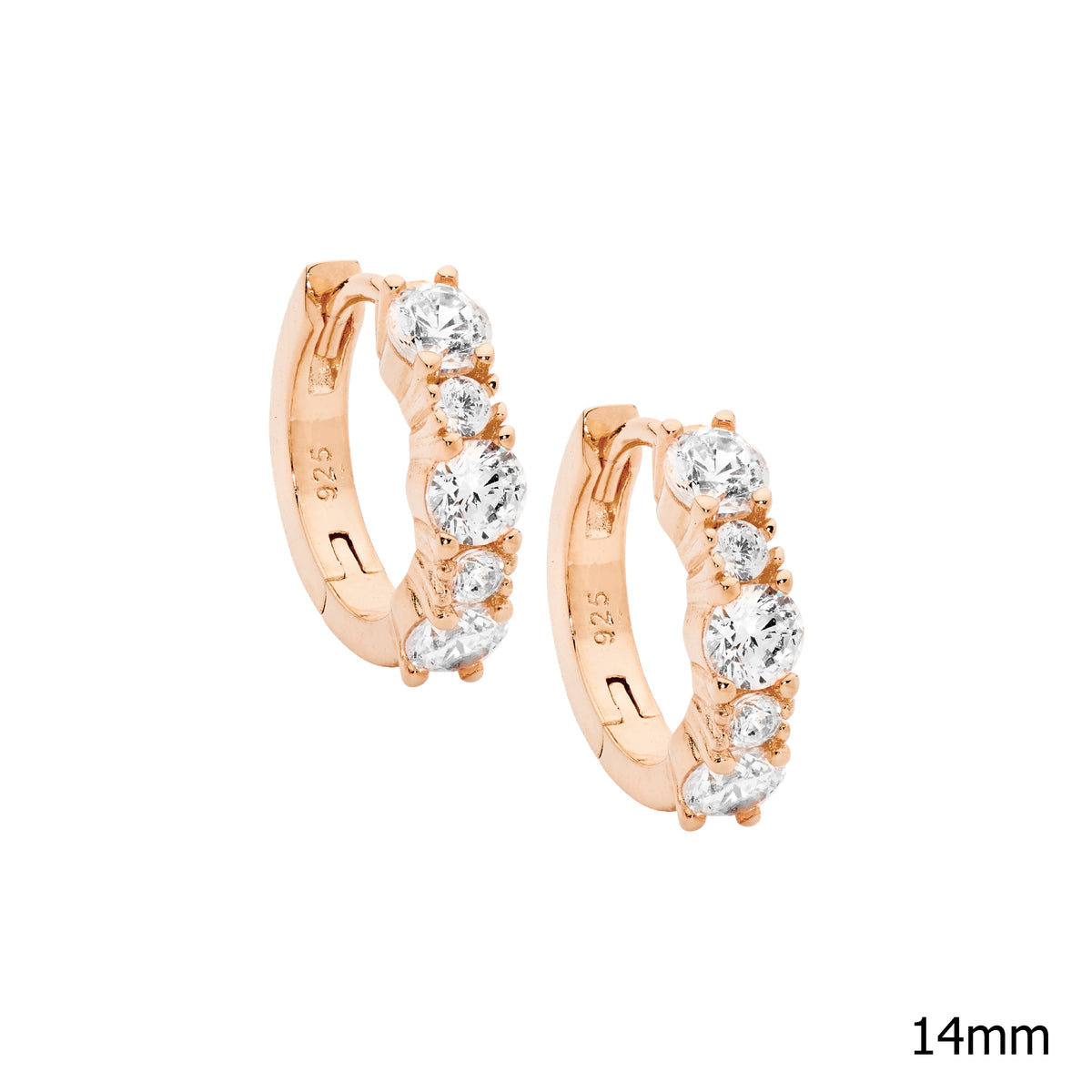 Rose Gold Plated Sterling Silver Cubic Zirconia Hoop Earrings