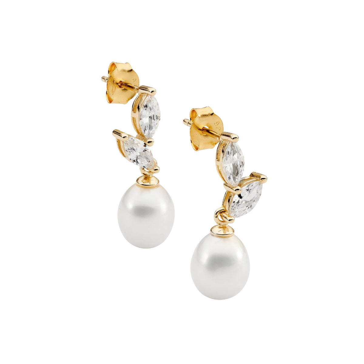 Gold Plated Sterling Silver Cubic Zirconia Pearl Drop Earrings