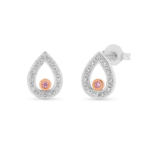 Pink & white diamond pear halo stud earrings