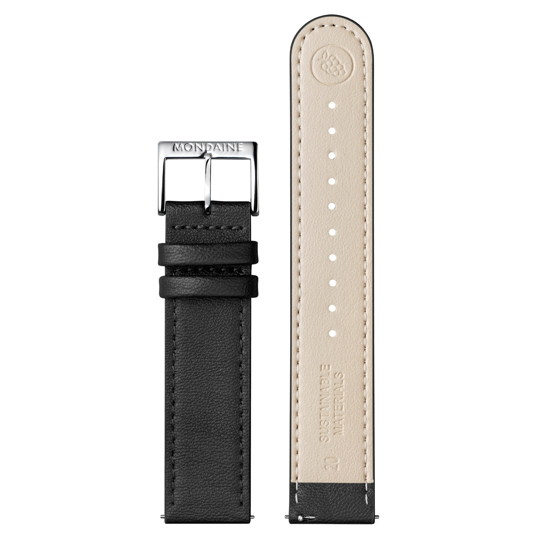 Mondaine Doppio Solar Black Leather 41mm Watch - MLE.41910.LBV