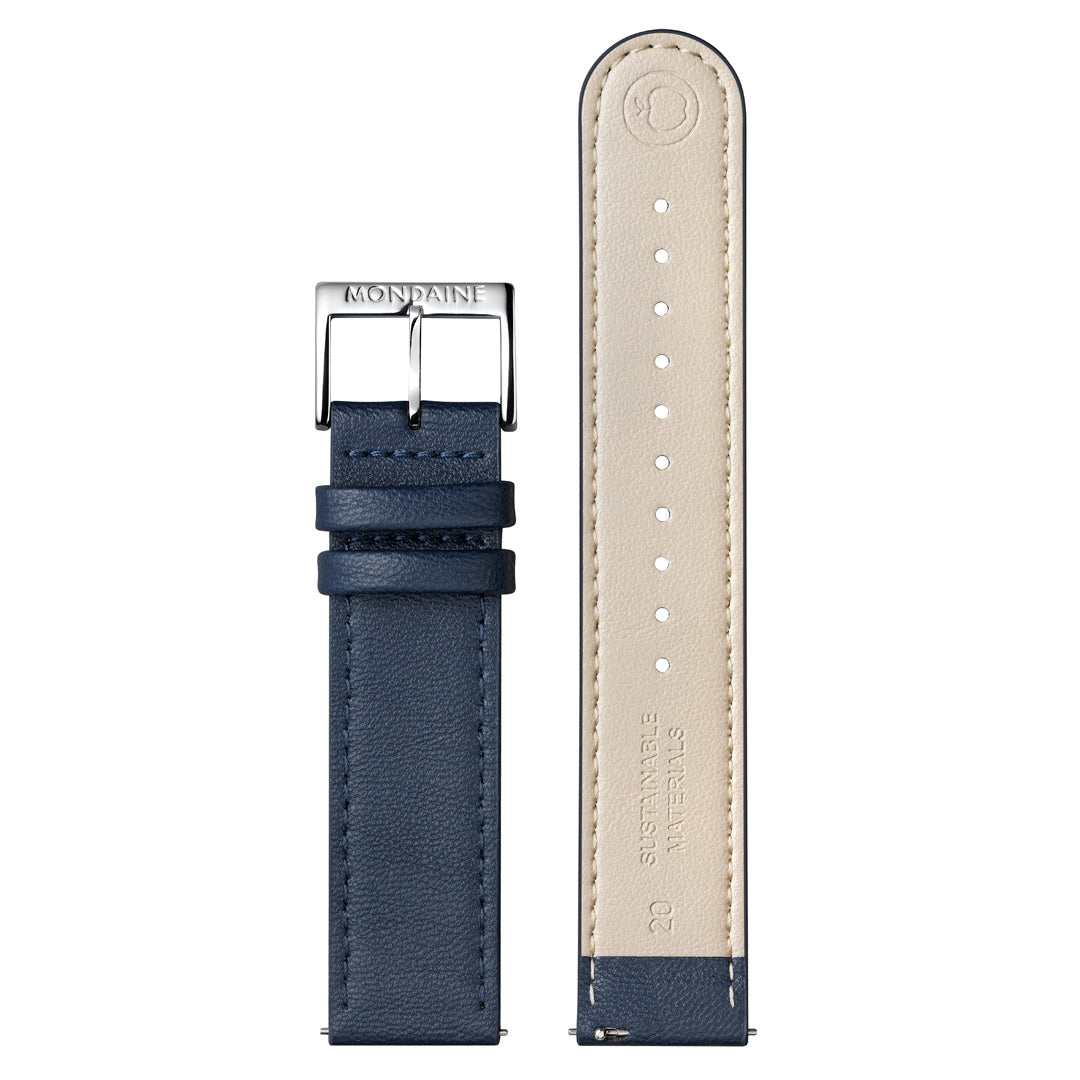 Mondaine Doppio Solar Blue Vegan Leather 41mm Watch - MLE.41910.LDV