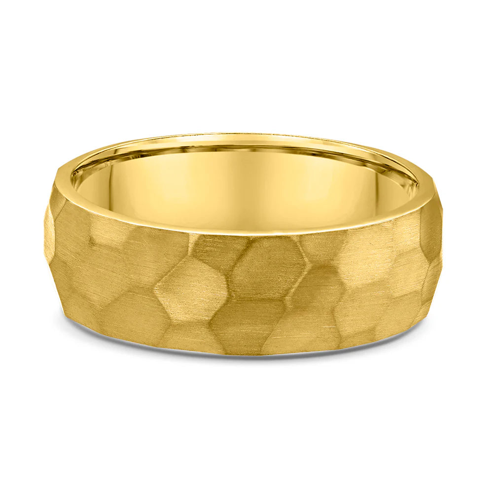 Hammered design mens gold wedding ring