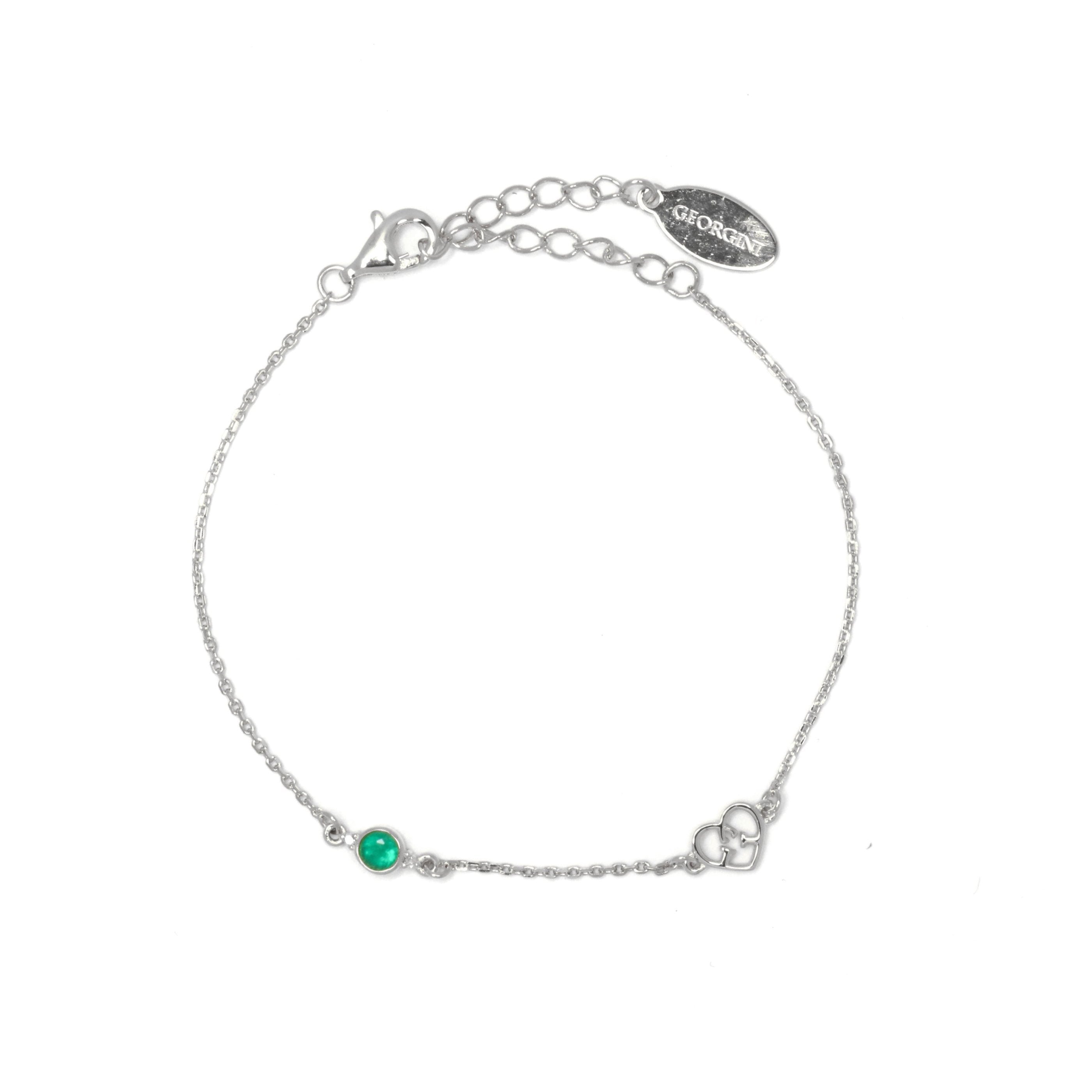 Diamonds by Georgini Natural Green Agate and Two Natural Diamond May Bracelet Silver