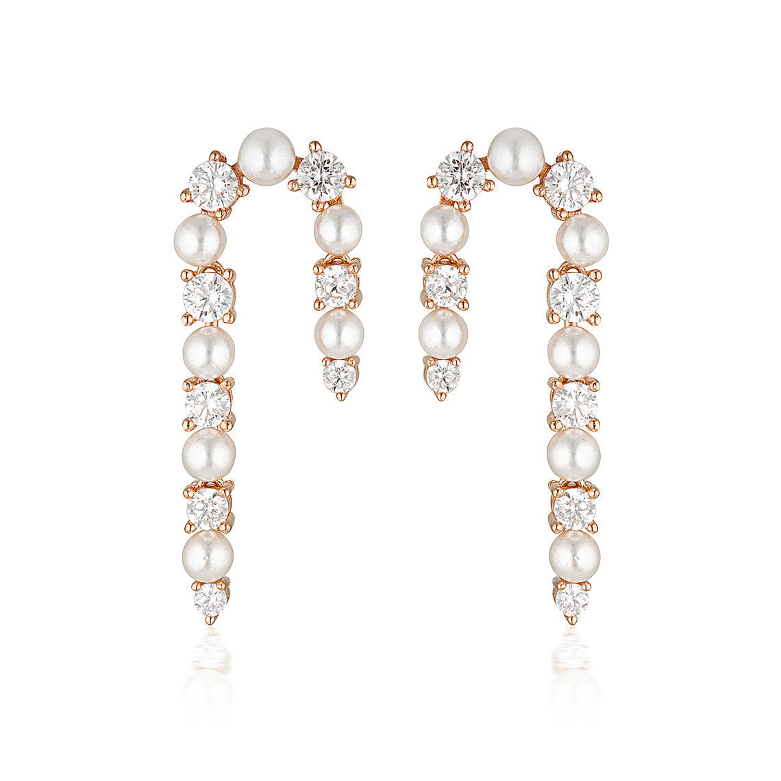 Noel Nights Candy Cane Pearl Earrings Rose Gold