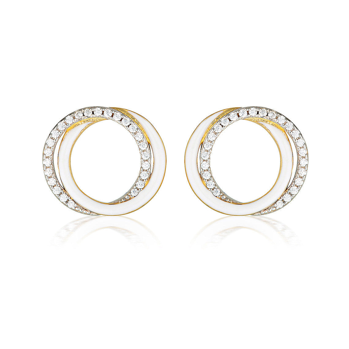 Reflection Circles Earring Gold, Silver & White Enamel