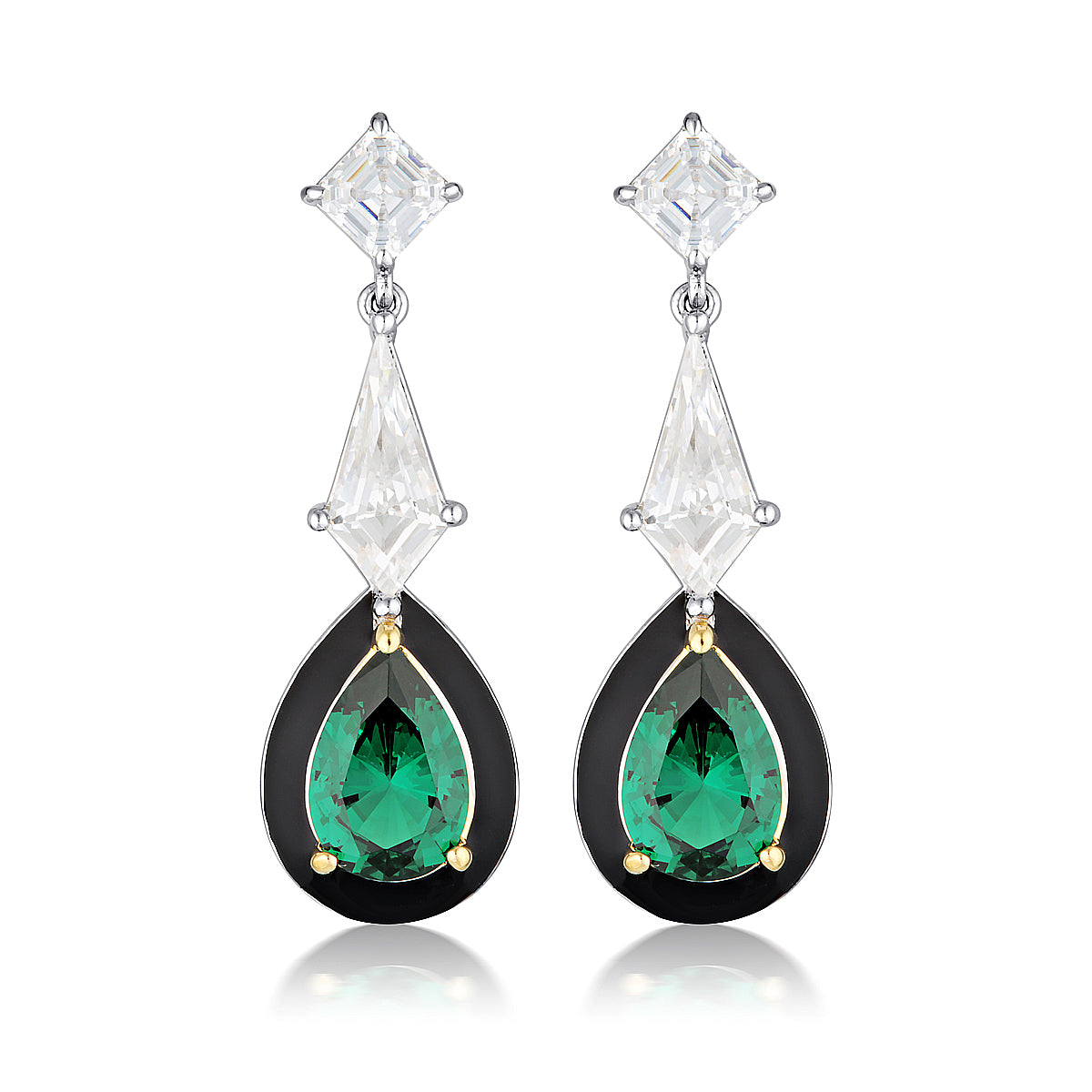 Reflection Illuminate Earrings Two Tone Green Nano & Black Enamel