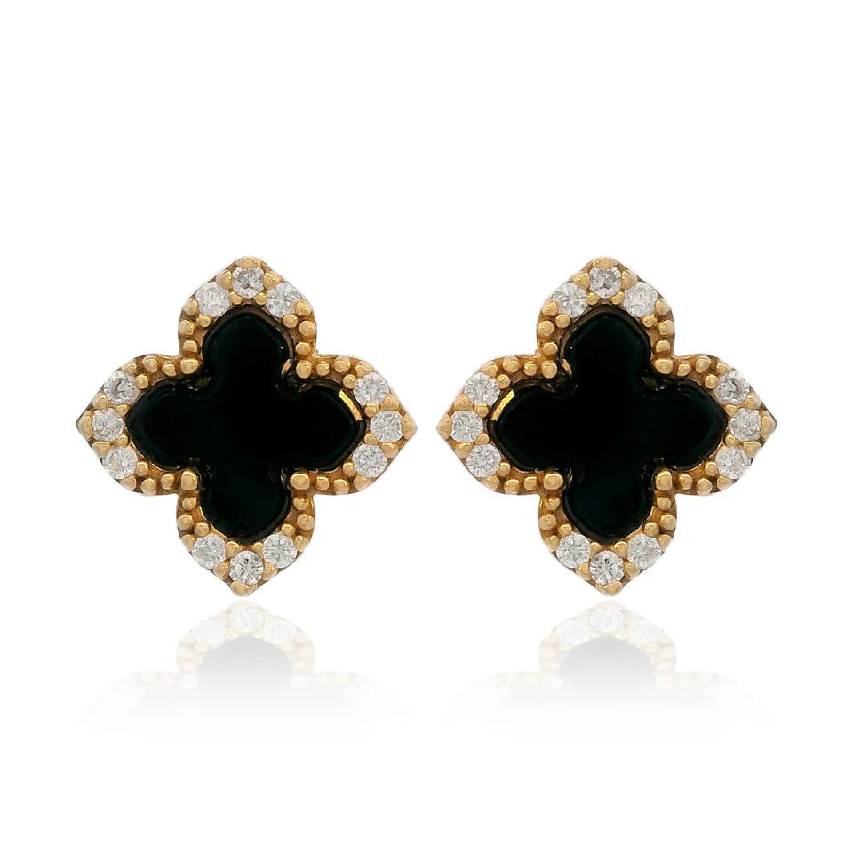 Georgini Midnight Velvet Black Agate Fairwater Stud Earrings Gold