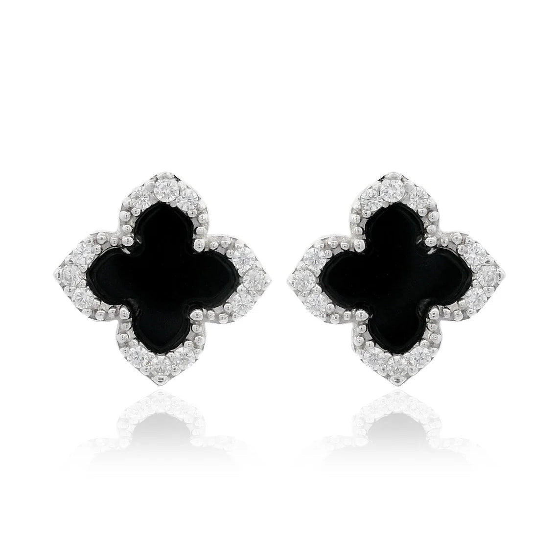 Georgini Midnight Velvet Black Agate Fairwater Stud Earrings Silver