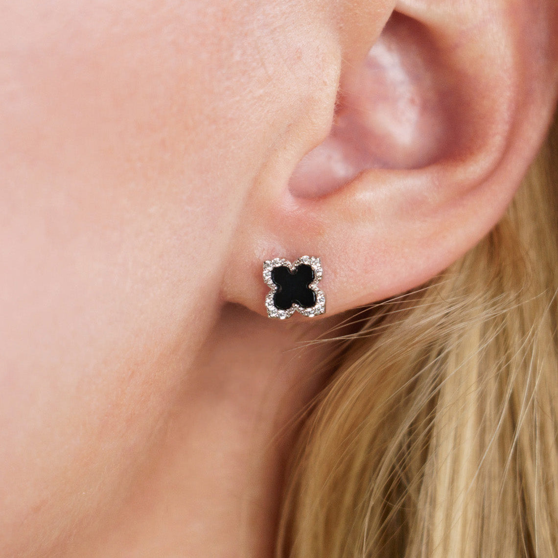 Georgini Midnight Velvet Black Agate Fairwater Stud Earrings Silver