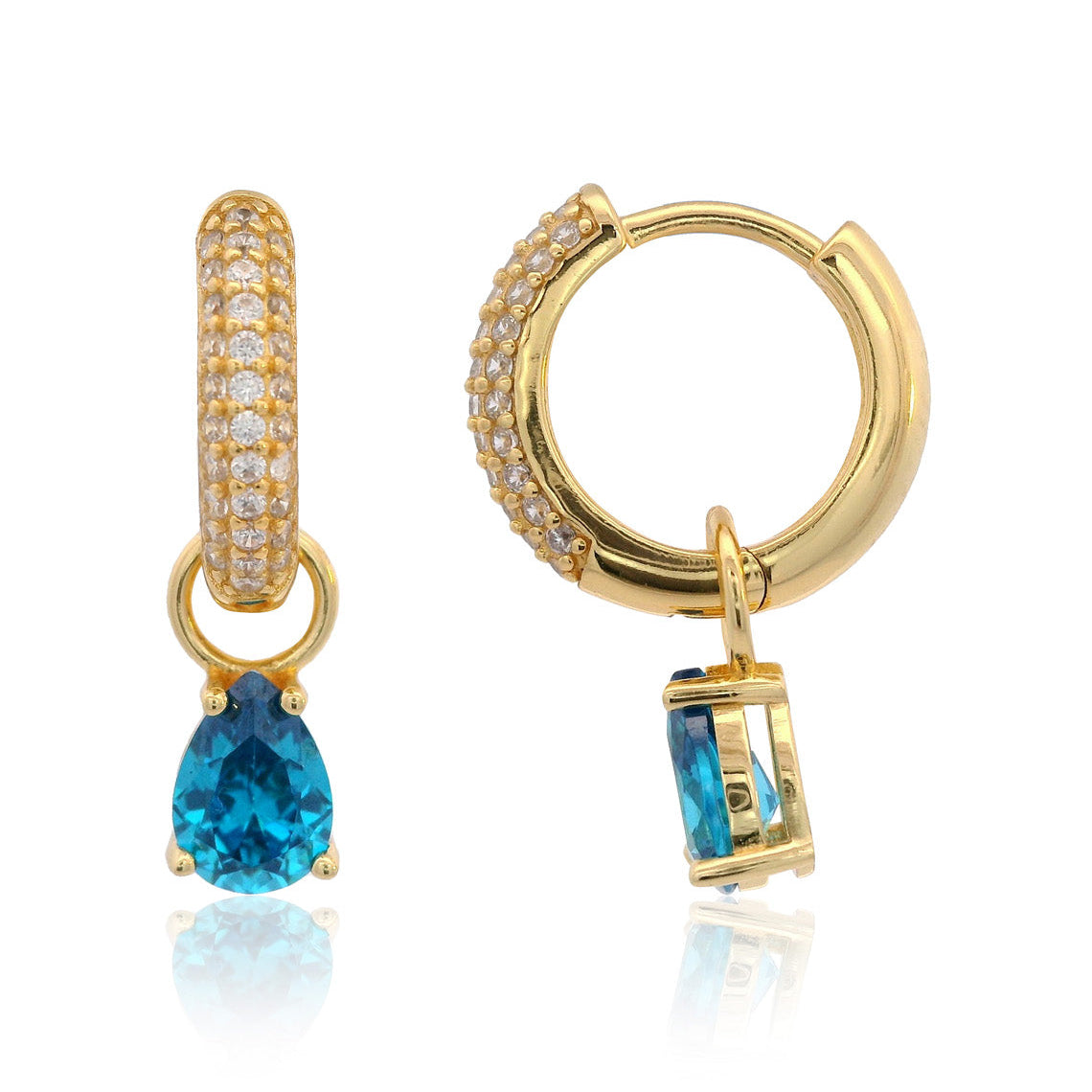 Georgini Wisteria Duo Pear Earrings Blue Topaz Cubic Zirconia Gold
