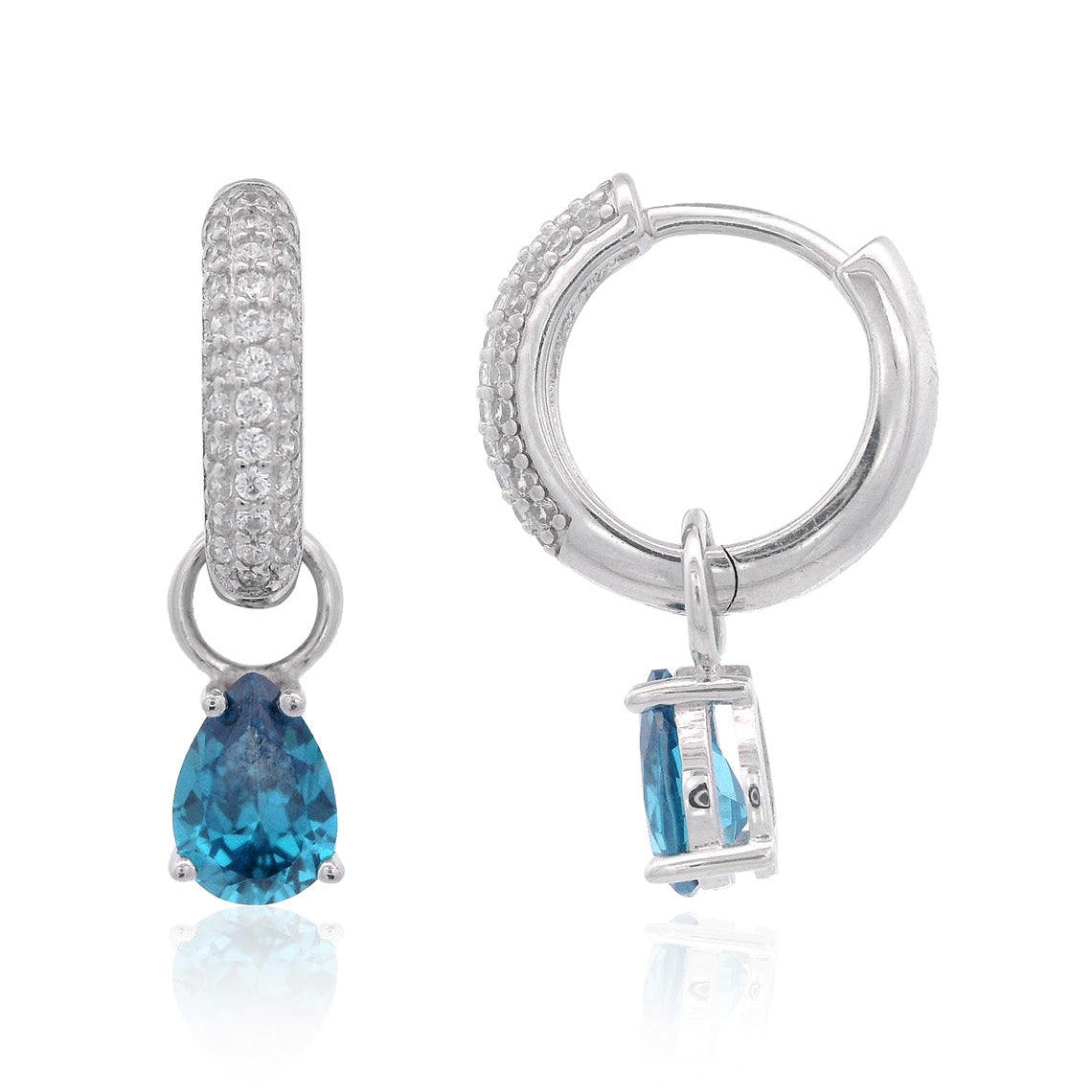 Georgini Wisteria Duo Pear Earrings Blue Topaz Cubic Zirconia Silver
