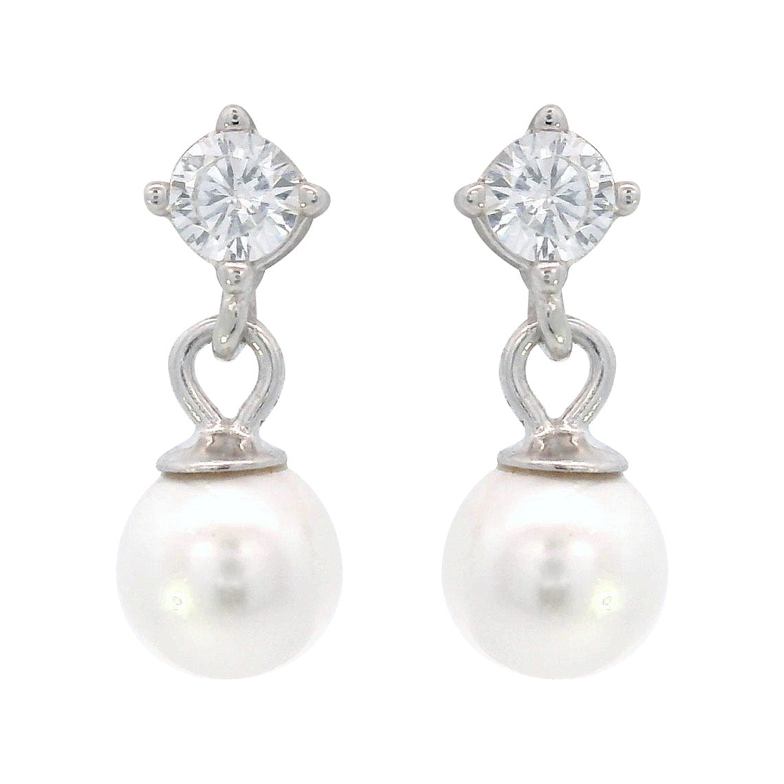 Adagio Touch Of Sparkle Dangle Drop Pearl Earrings Silver