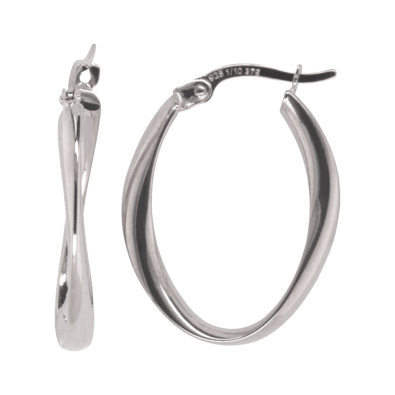 9ct White Gold Silver Bonded Twist Hoop Earrings