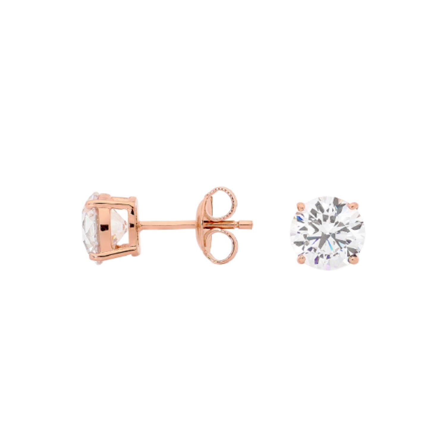 Clear Round Studs Rose Gold