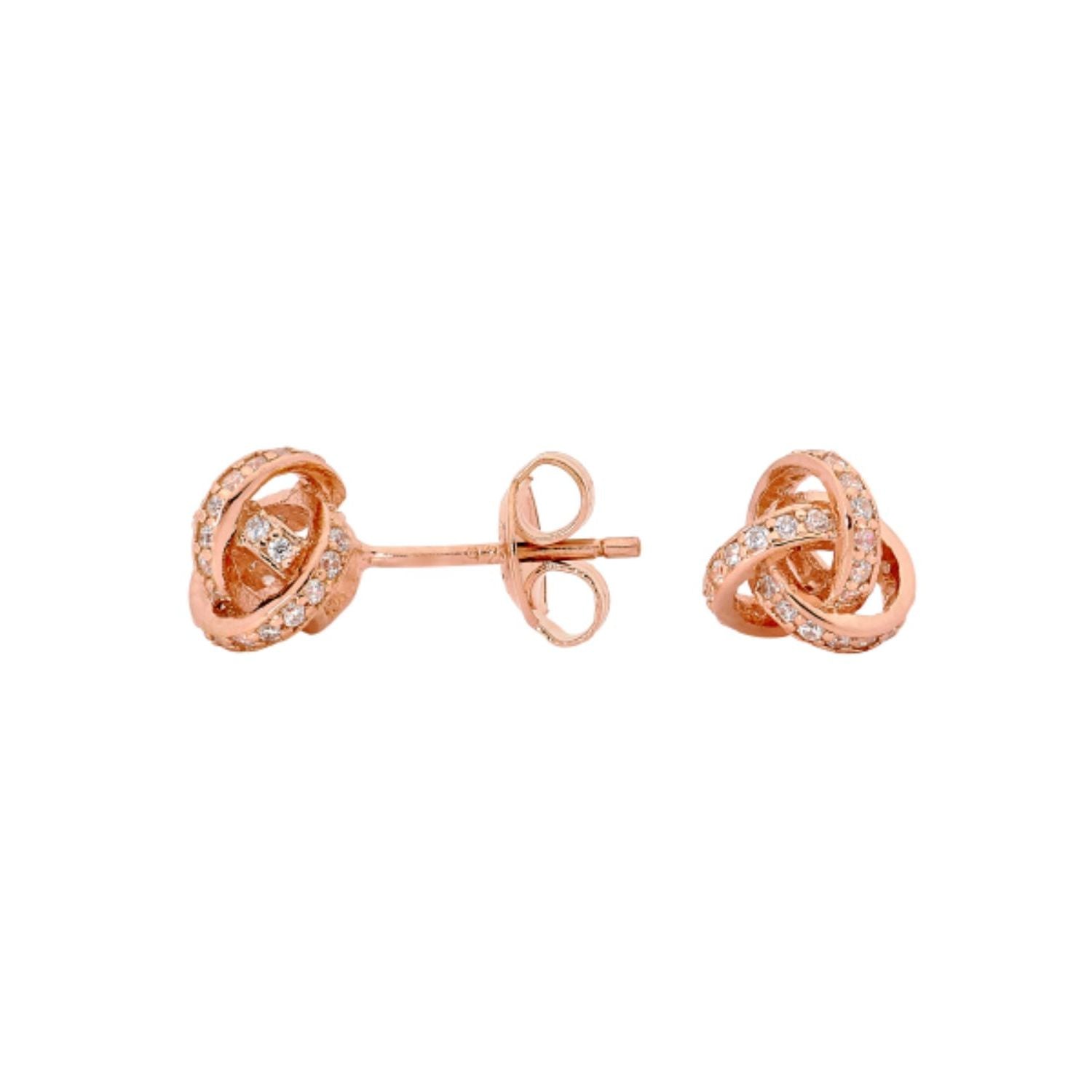 Love Knot Clear Cubic Zirconia Earrings Rose Gold