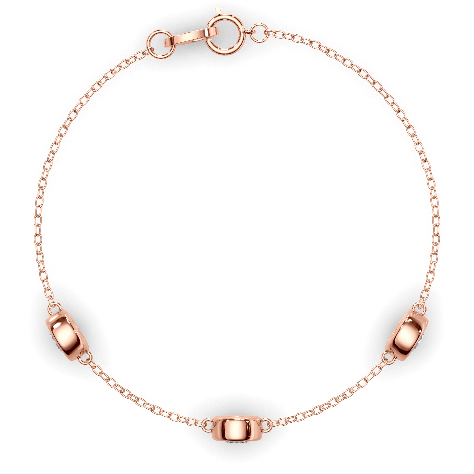 3-Stone Bezel Set Round Brilliant Cut Natural Mined Diamond Bracelet
