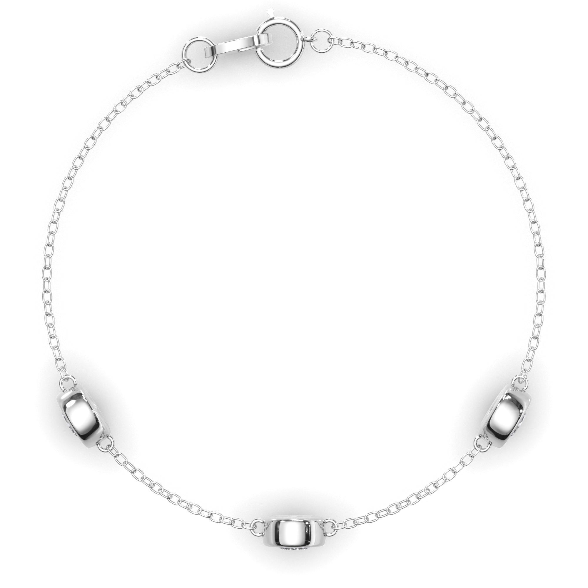 3-Stone Bezel Set Round Brilliant Cut Natural Mined Diamond Bracelet