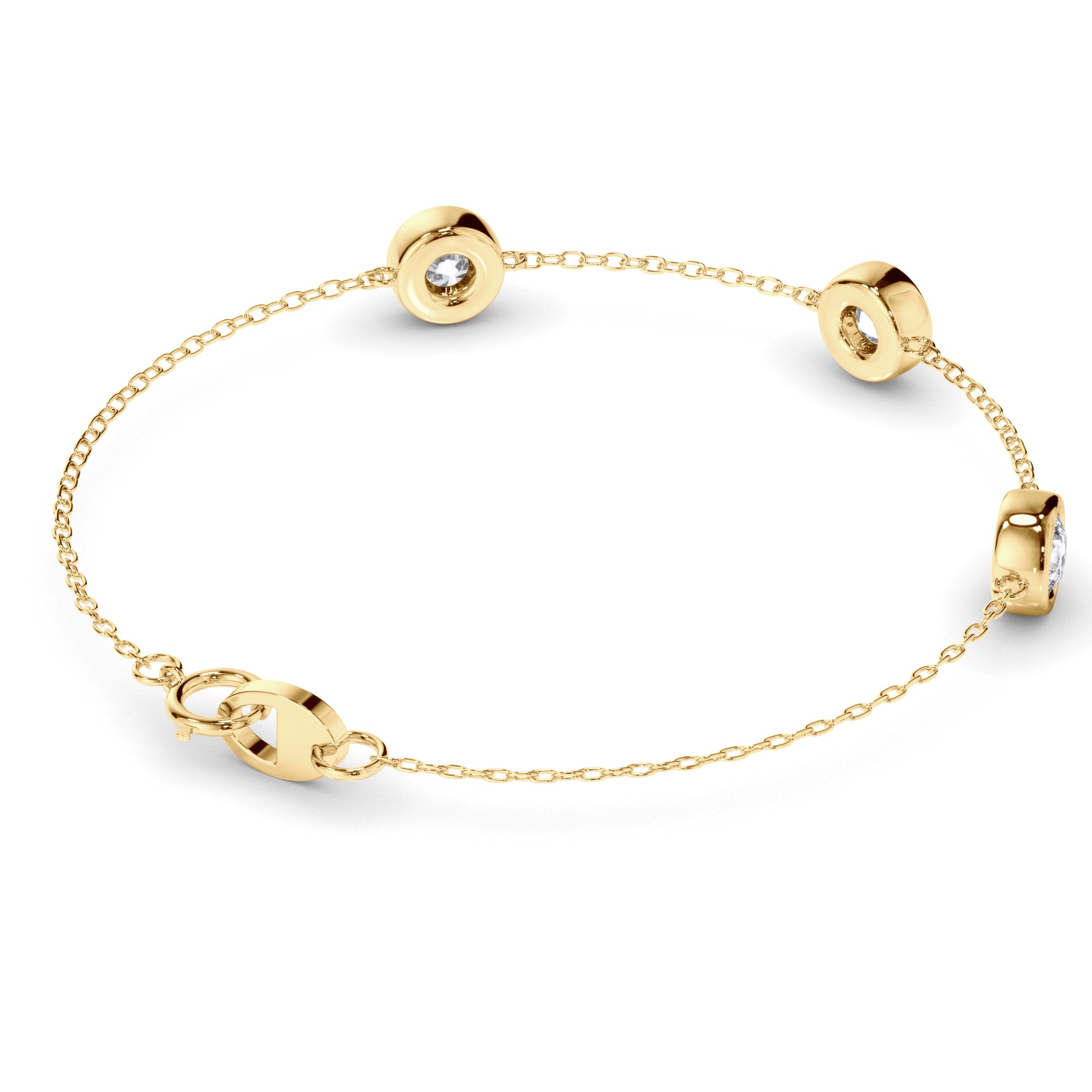 3-Stone Bezel Set Round Brilliant Cut Natural Mined Diamond Bracelet