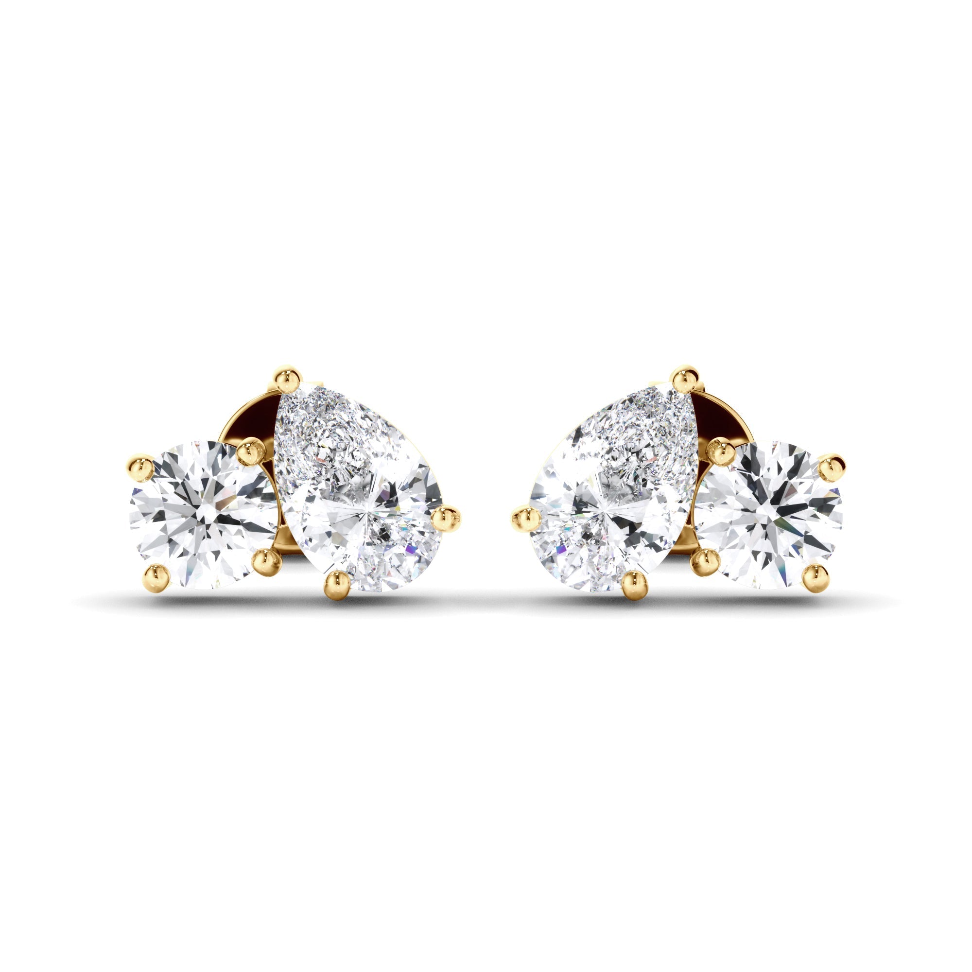 Pear & Round Brilliant Cut Diamond Toi et Moi Stud Earrings