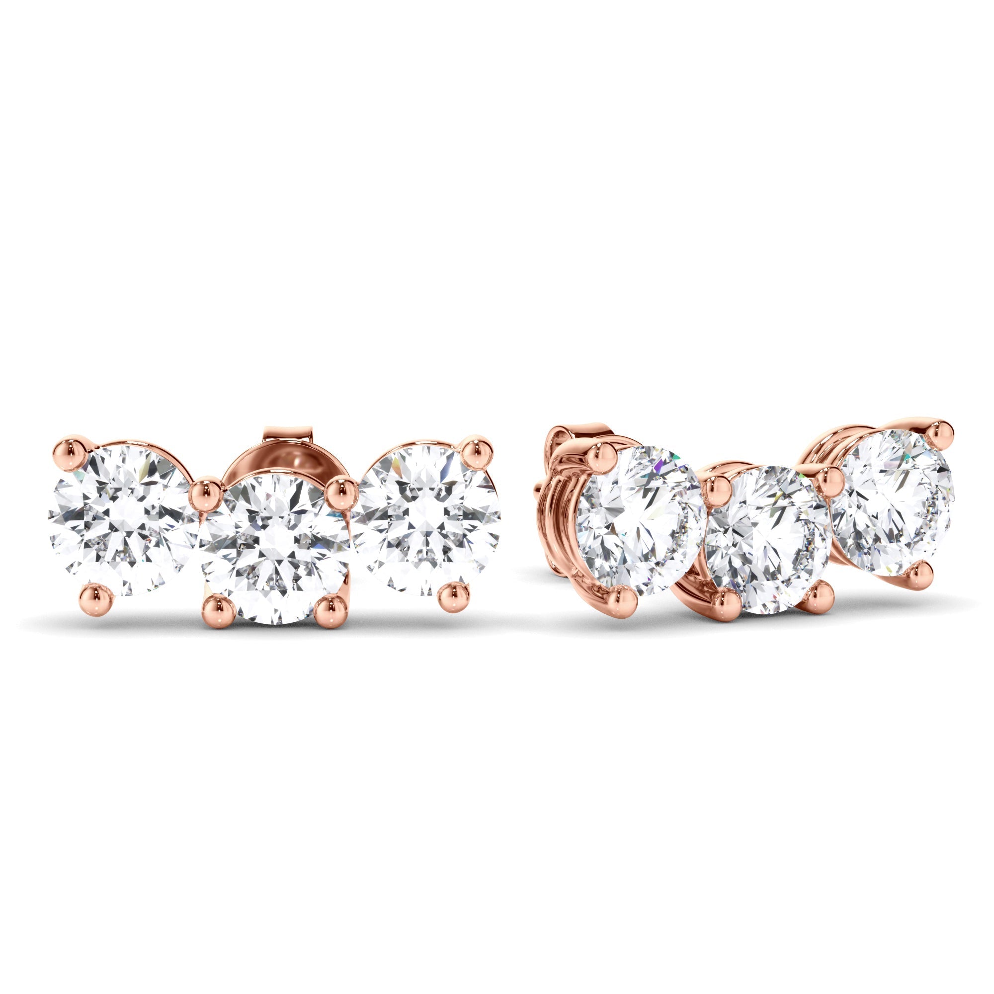 Round Brilliant Cut 3-Stone Stud Earrings