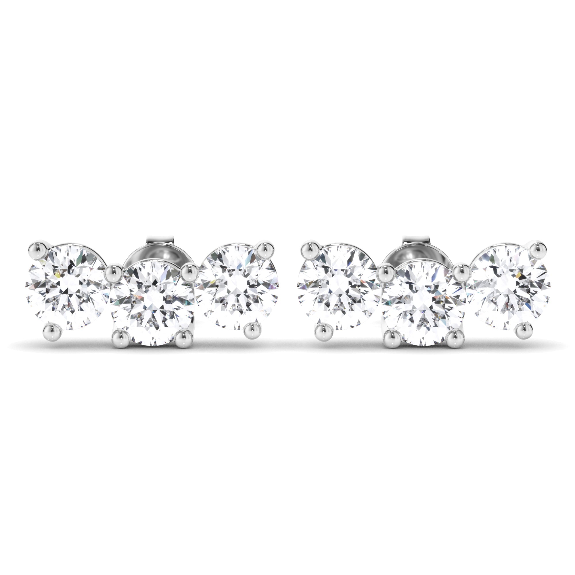 Round Brilliant Cut 3-Stone Stud Earrings