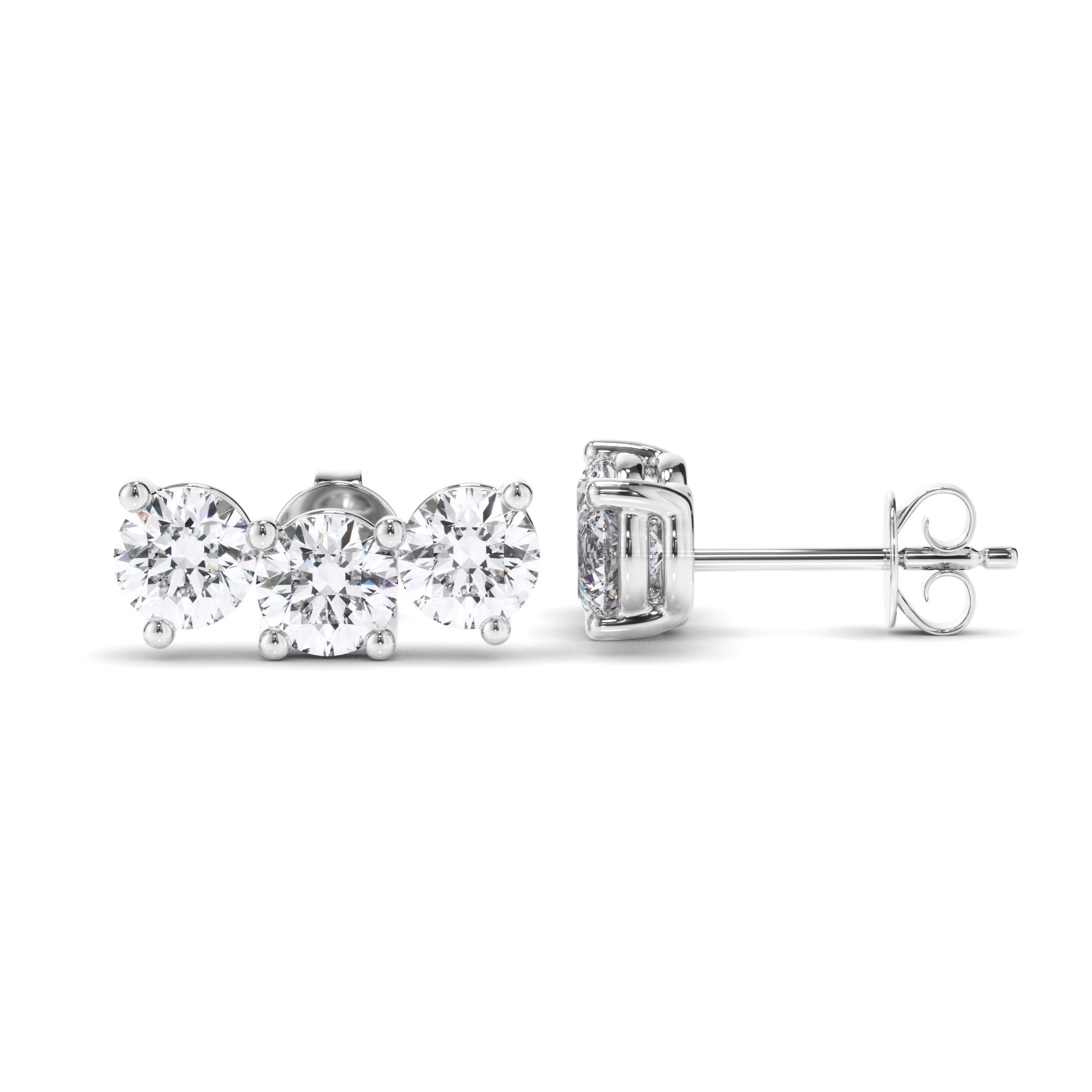 Round Brilliant Cut 3-Stone Stud Earrings