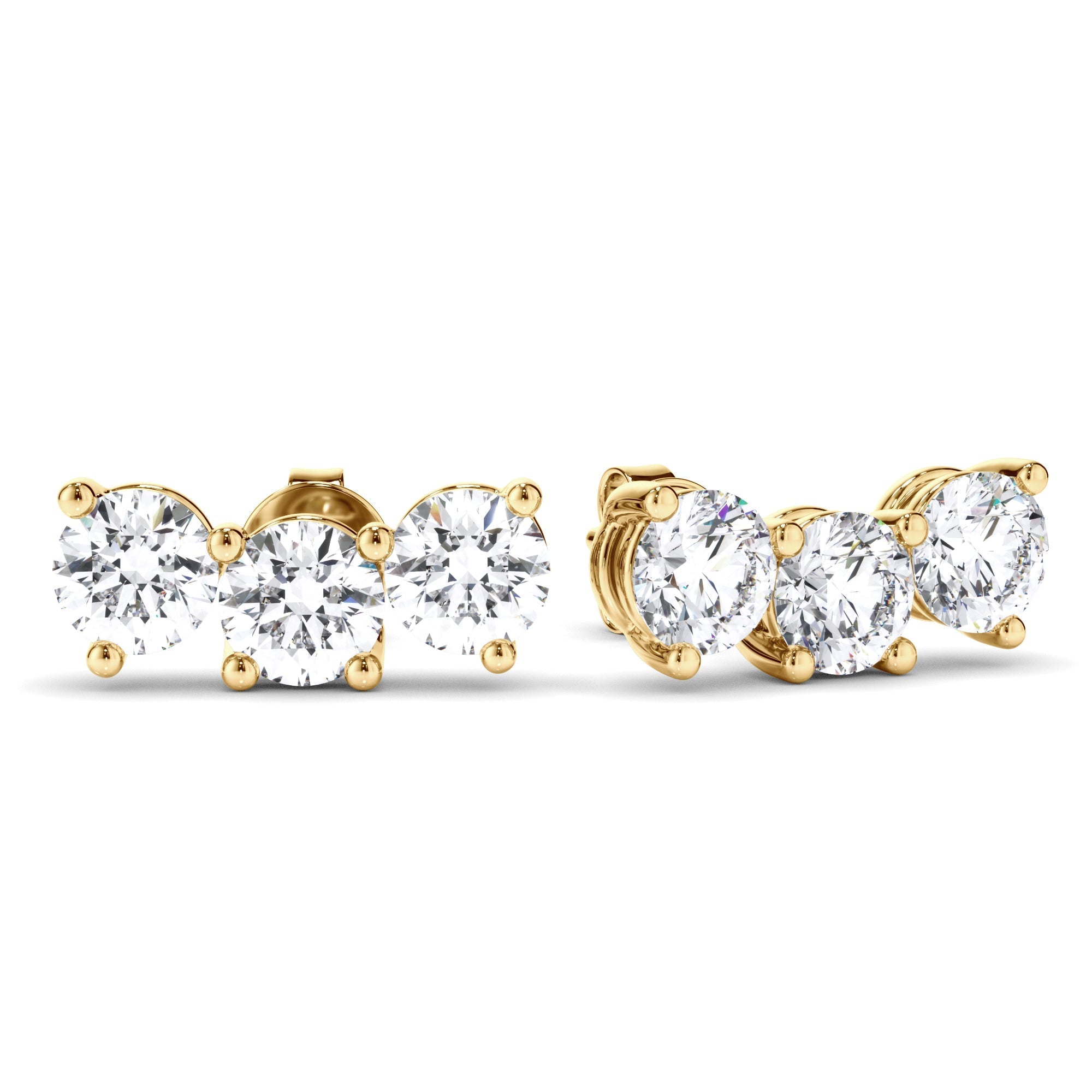 Round Brilliant Cut 3-Stone Stud Earrings