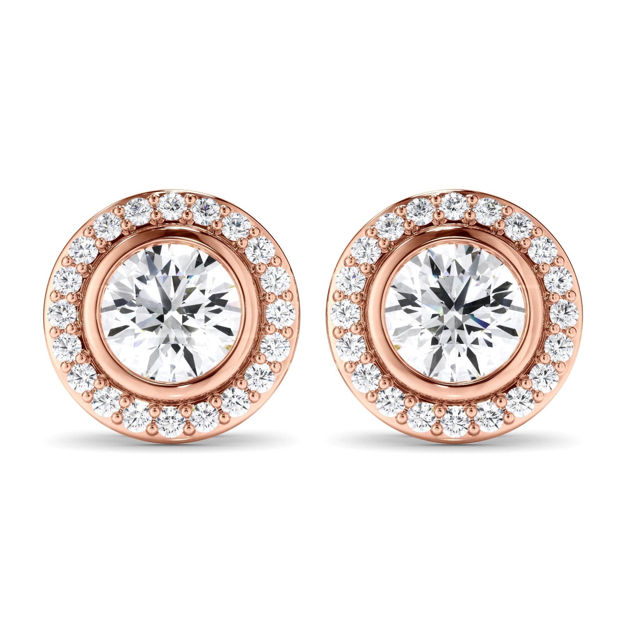 Round Brilliant Cut Diamond Halo Stud Earrings