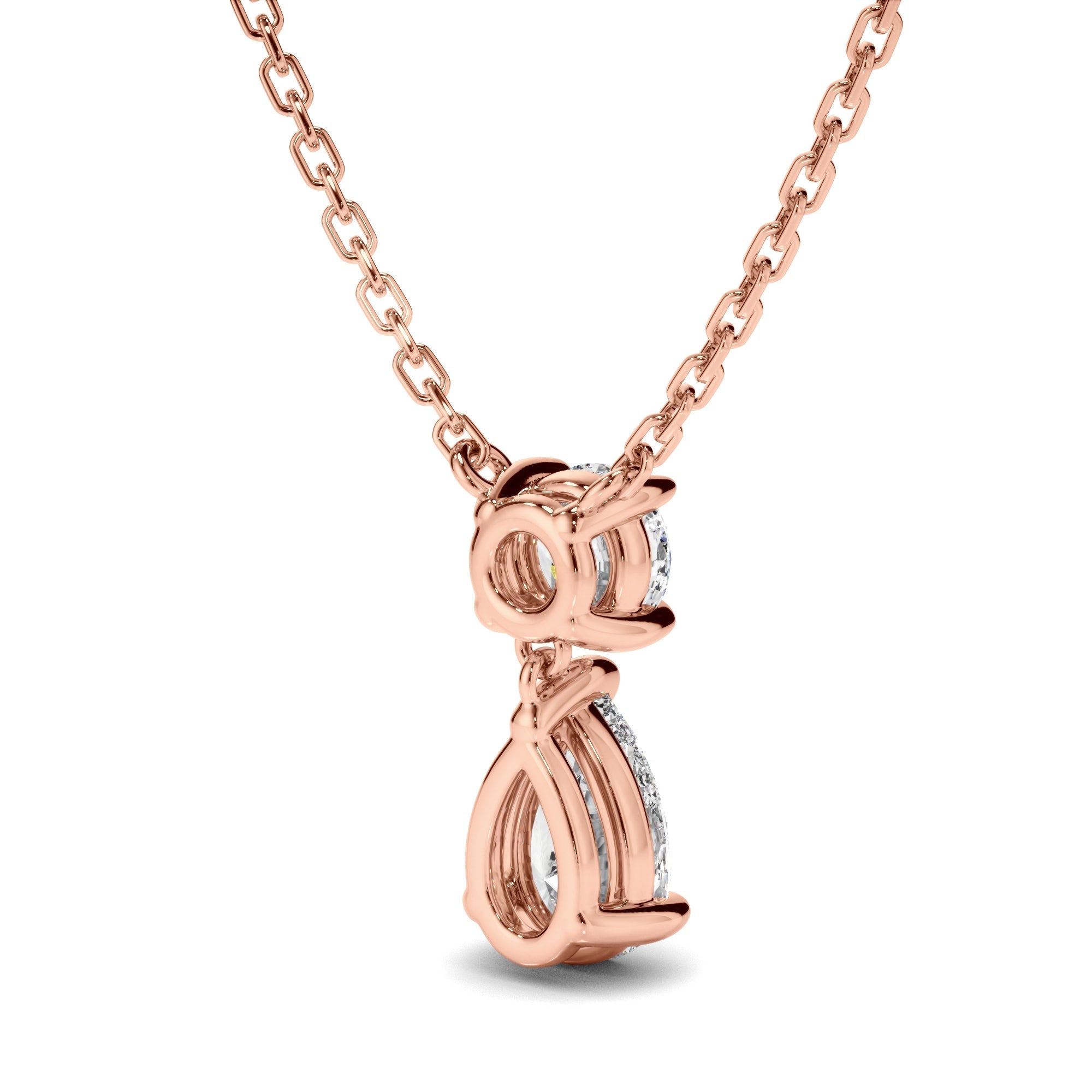 Pear & Round Brilliant Cut Diamond Drop Pendant