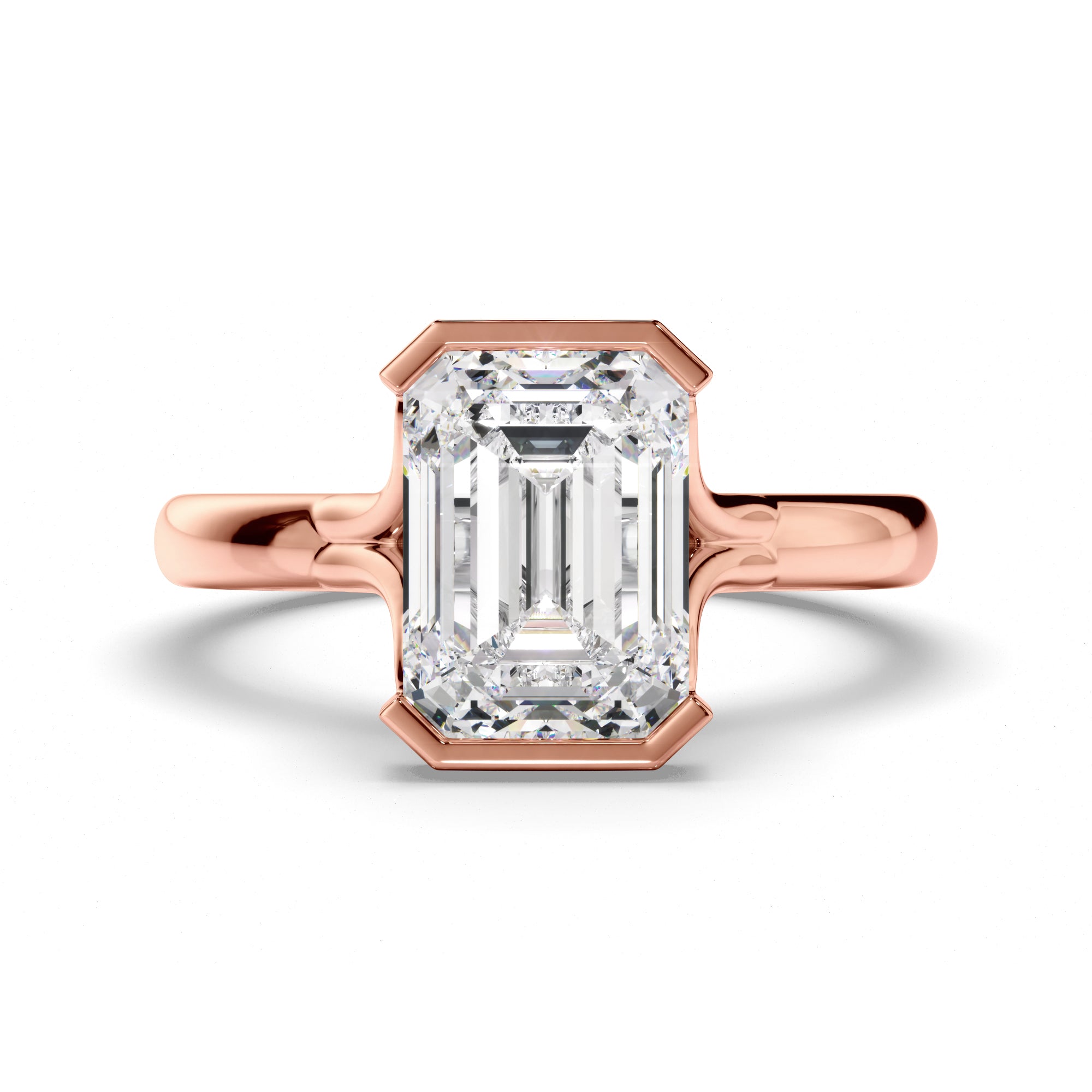 Emerald Cut Diamond Half-Bezel Set Engagement Ring